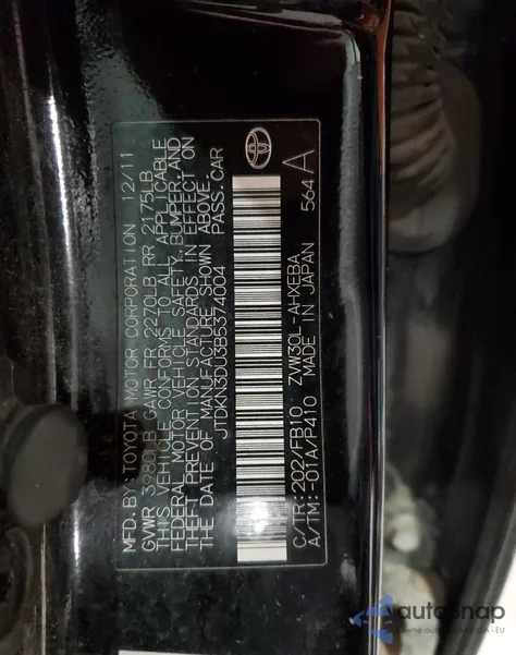 2011 Toyota Prius Two z USA, uszkodzony, nr VIN JTDKN3DU3B5374004